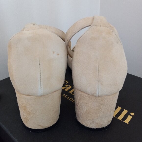 Fabianelli Beige Suede Ankle Strap Block Heel Sandals Sz 38/ 7 -7.5 ITALY - Picture 11 of 16